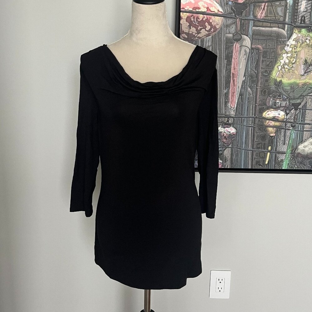 Carmen Marc Valvo Black Drape Neck Top S